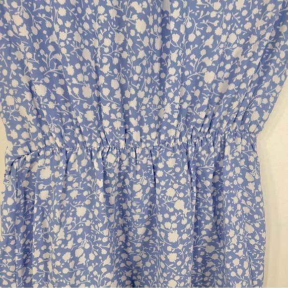 Blue White Floral Peplum Blouse Short Sleeve Coastal Summer Top XS - Picture 5 of 10